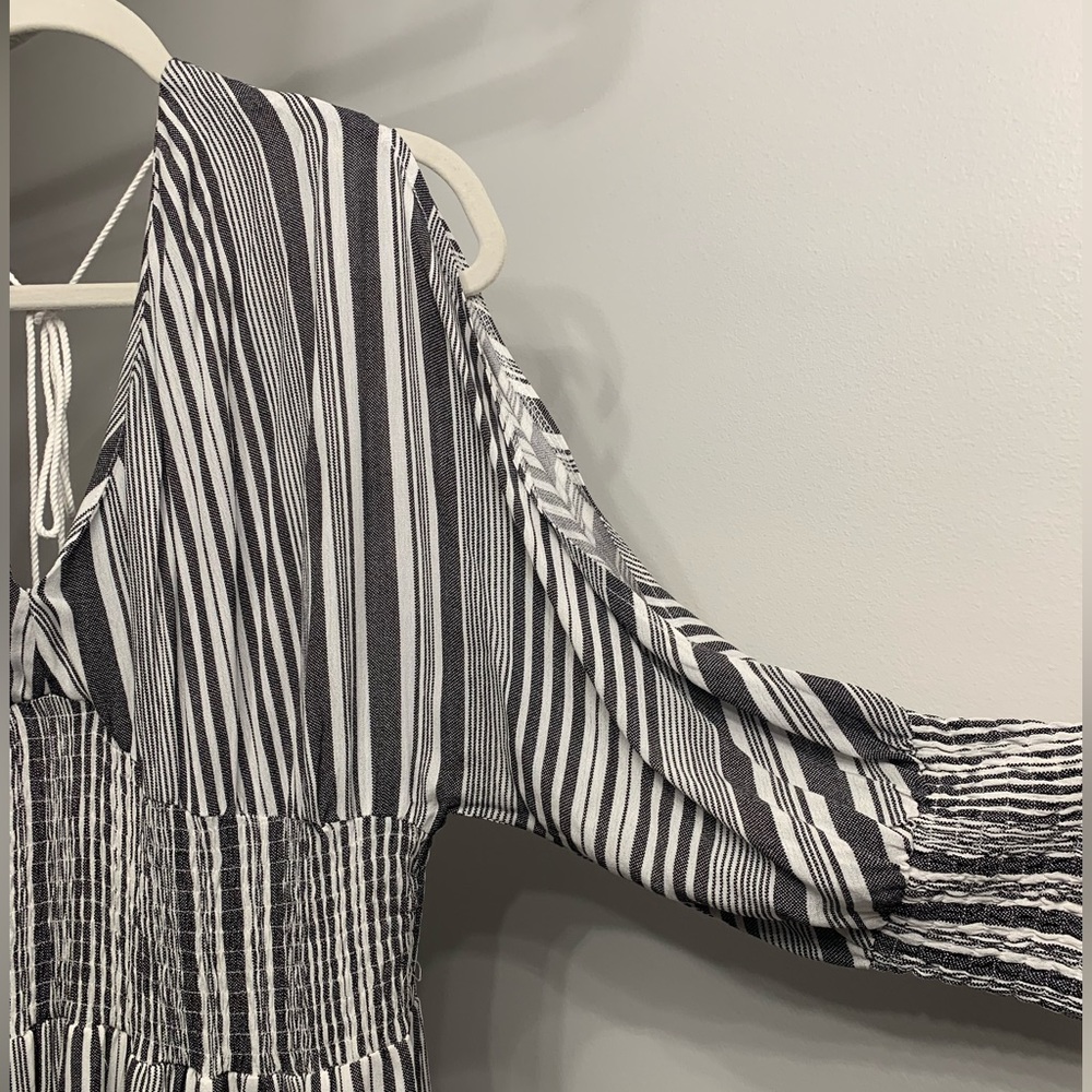 Cream and black stripe boho dress, size large